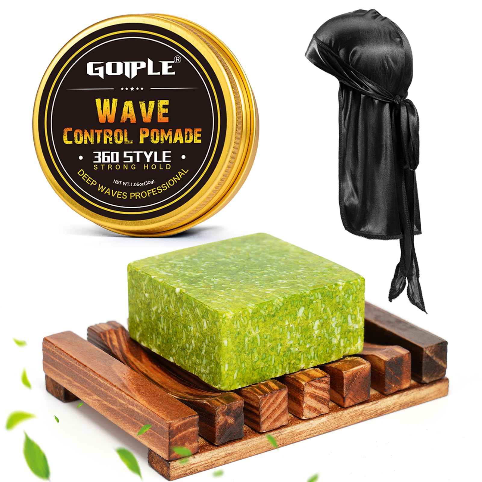 Goiple Wave Pomade Soap Bar with Wooden Holder — 360 Wave Training & Strong Hold for Black Hair
