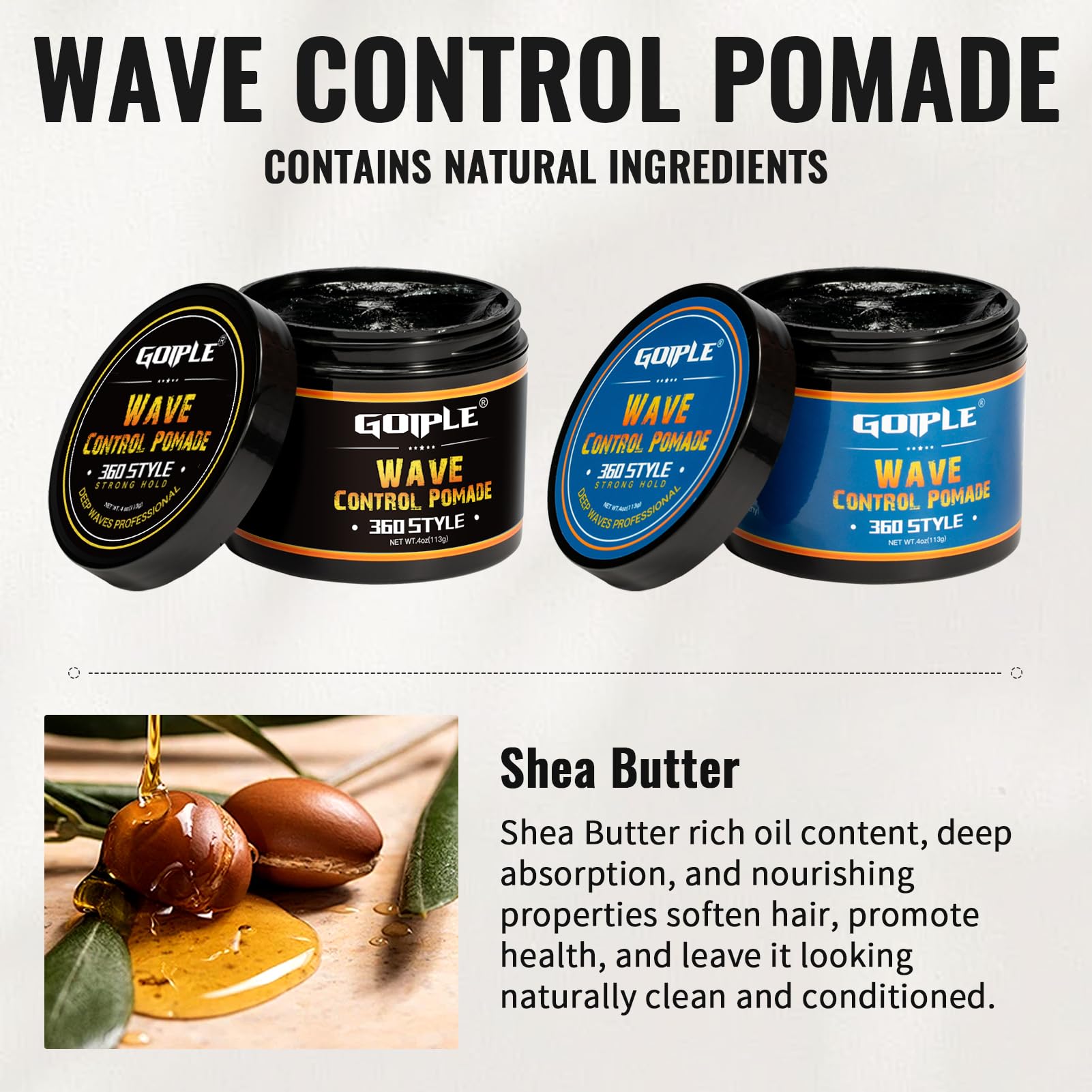 Goiple Natural Wave Pomade – Strong Hold, Easy Wash, 360 Wave Training for Black Men