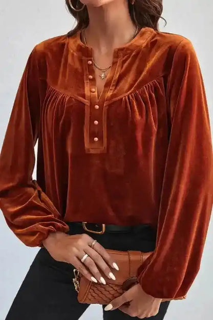 Gold Beaded Velvet Long Sleeve Blouse Women UK | Party