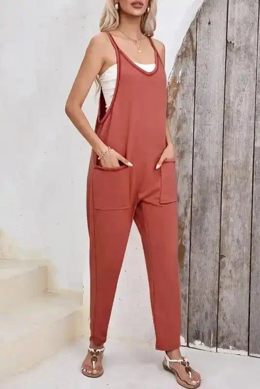 Brown Strappy Loose Harem Jumpsuit