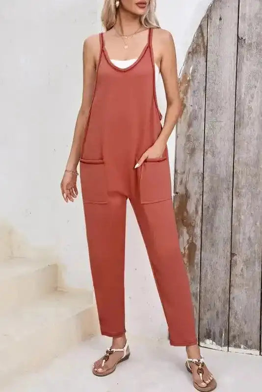 Brown Strappy Loose Harem Jumpsuit