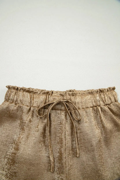 Gold Metallic Shorts Women | High Waist Drawstring Casual