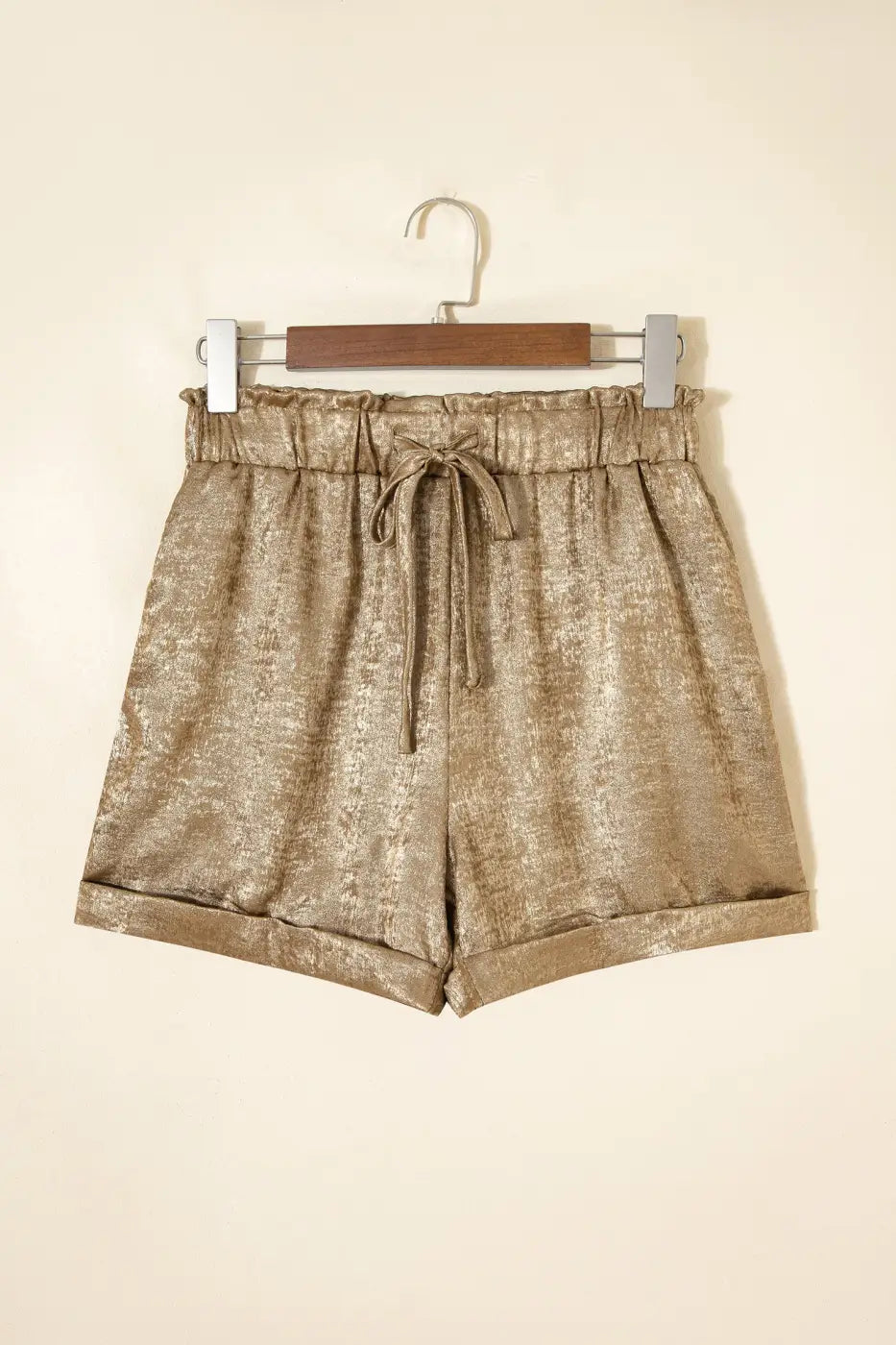 Gold Metallic Shorts Women | High Waist Drawstring Casual