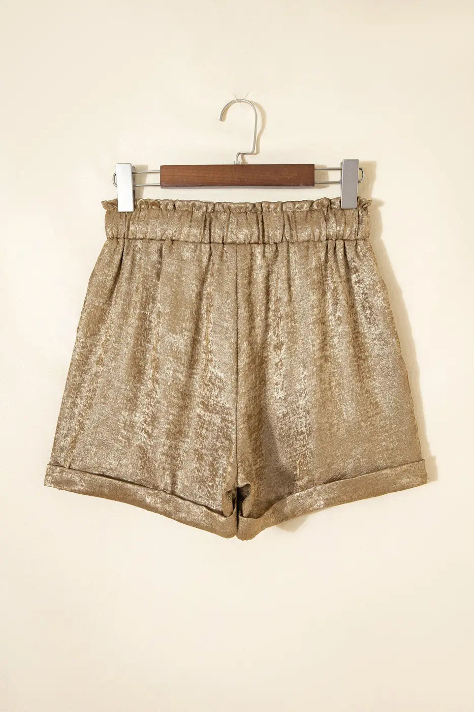 Gold Metallic Shorts Women | High Waist Drawstring Casual