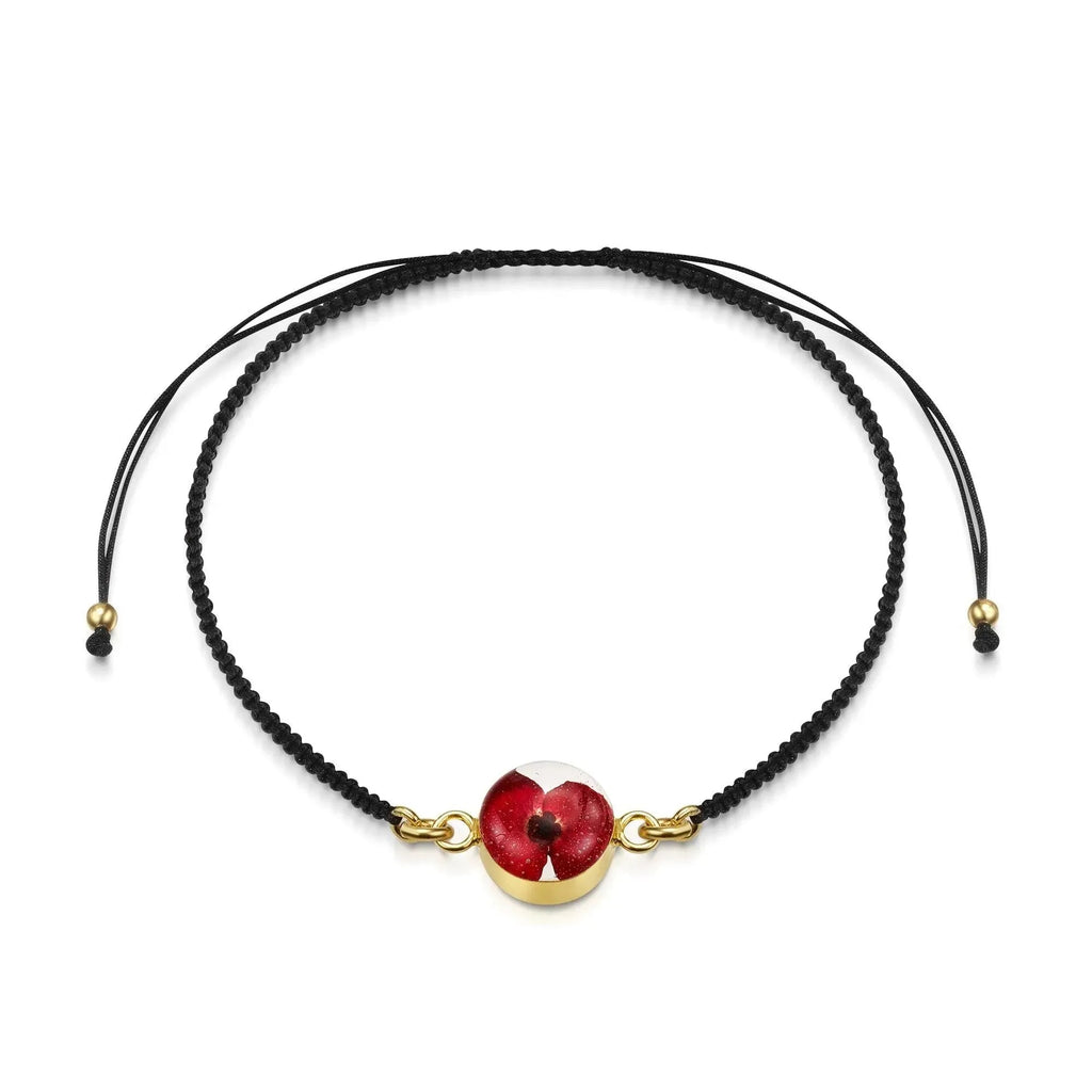Poppy Round Black Woven Bracelet - Gold plated Silver