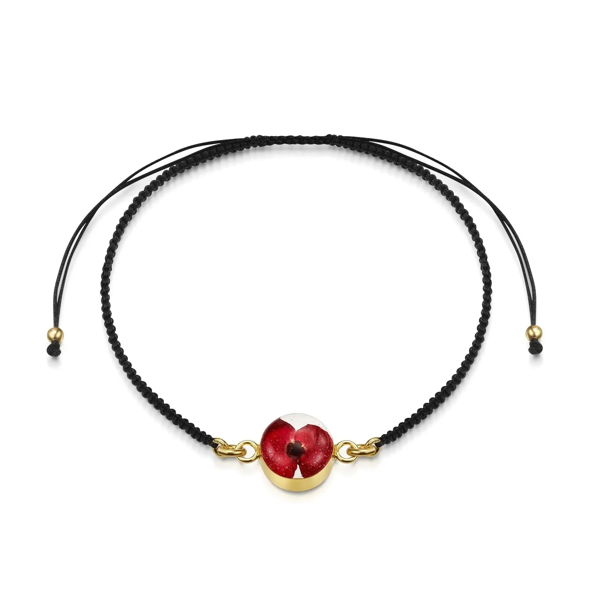 Poppy Round Black Woven Bracelet - Gold plated Silver