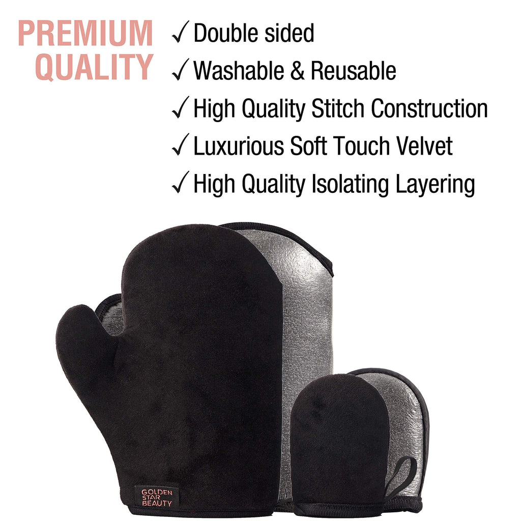 GOLDEN STAR BEAUTY Tanning Mitt Kit – Double-Sided Self Tanner Mitts for Body & Face with Exfoliation Mitt | Washable & Ultra-Soft