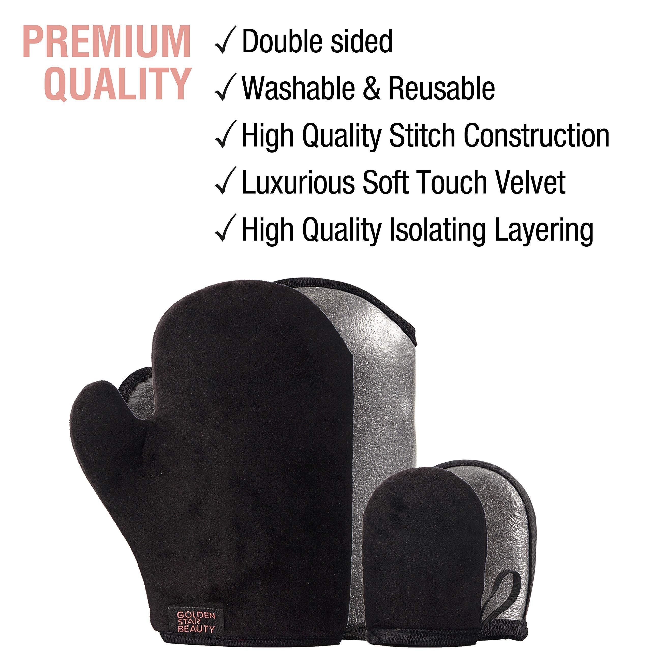 GOLDEN STAR BEAUTY Tanning Mitt Kit – Double-Sided Self Tanner Mitts for Body & Face with Exfoliation Mitt | Washable & Ultra-Soft