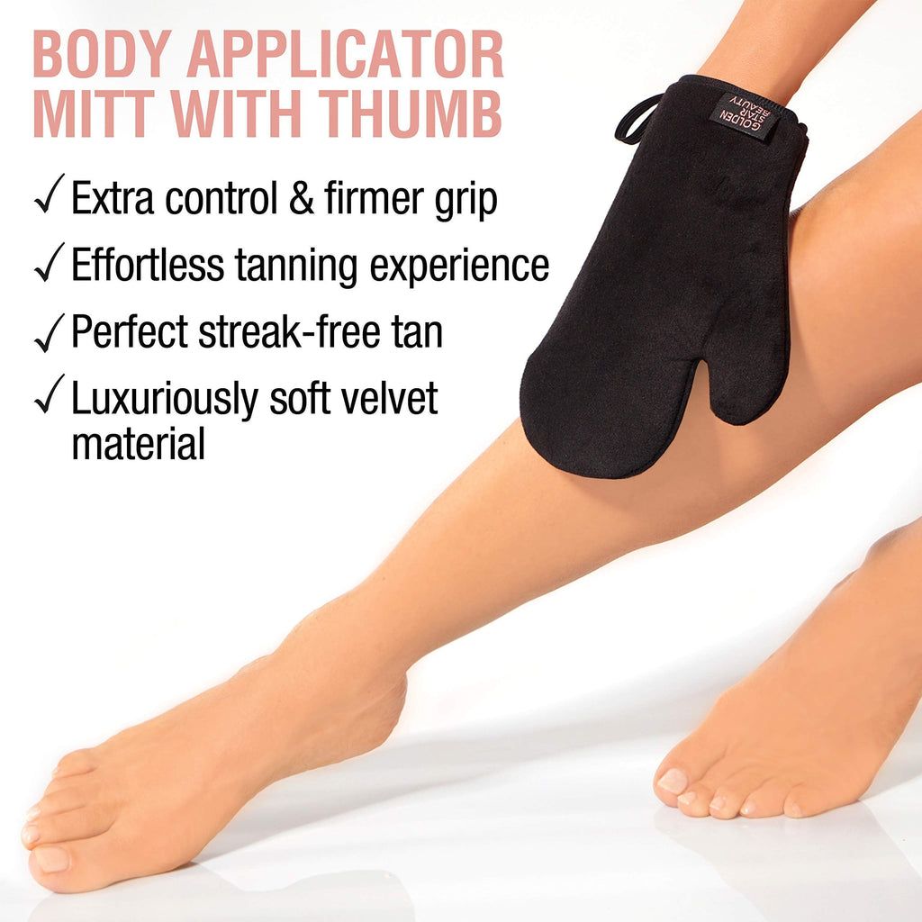 GOLDEN STAR BEAUTY Tanning Mitt Kit – Double-Sided Self Tanner Mitts for Body & Face with Exfoliation Mitt | Washable & Ultra-Soft