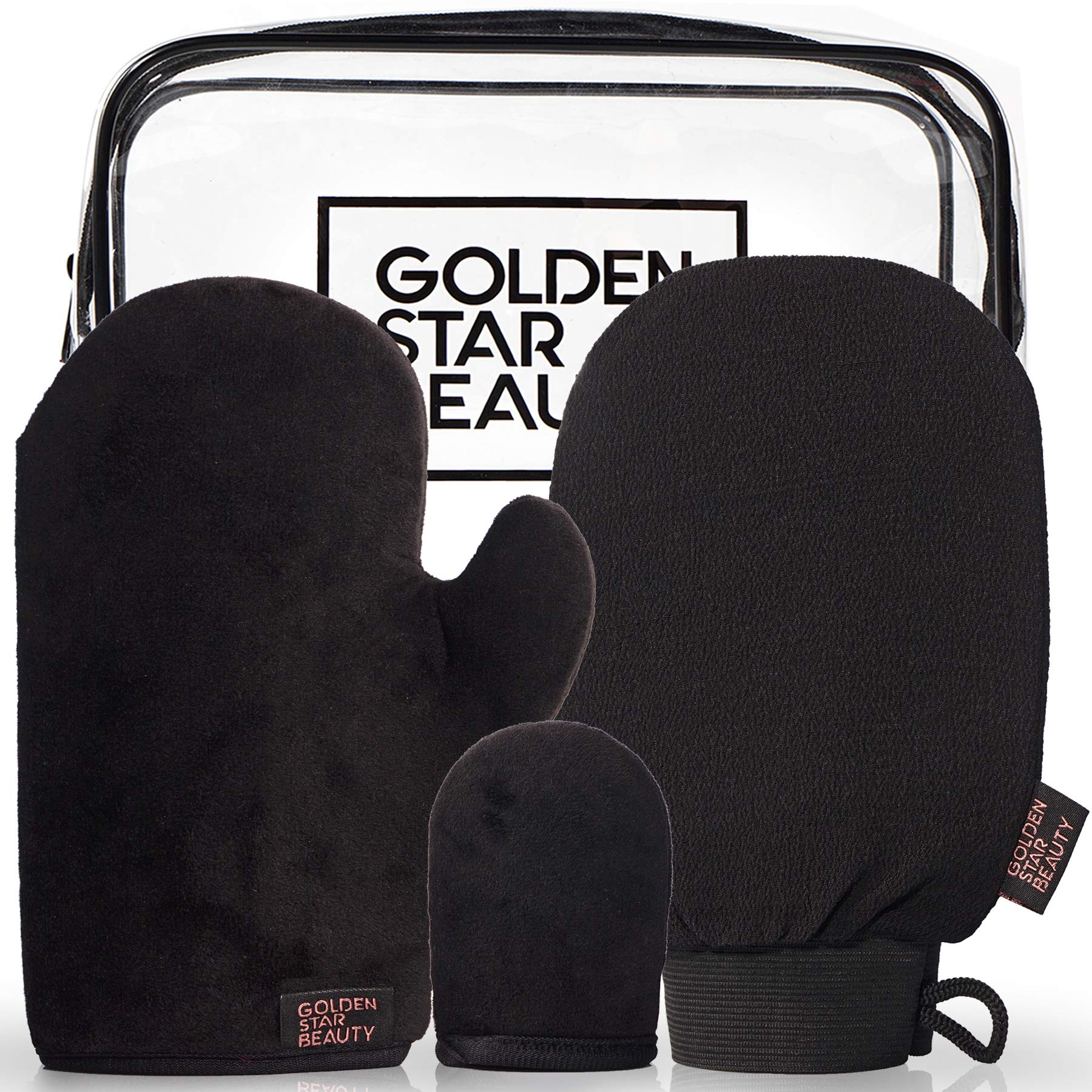 GOLDEN STAR BEAUTY Tanning Mitt Kit – Double-Sided Self Tanner Mitts for Body & Face with Exfoliation Mitt | Washable & Ultra-Soft