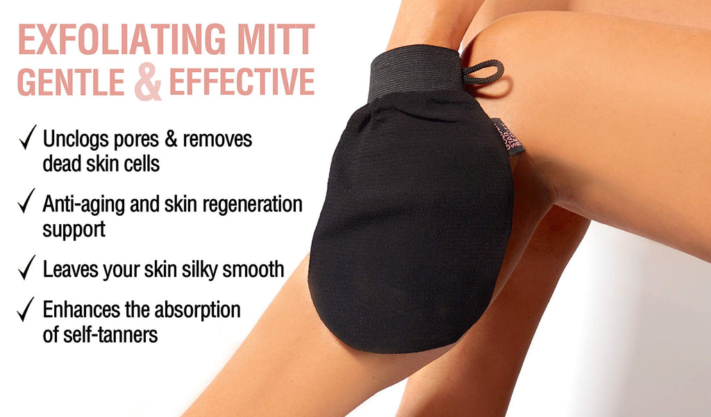 GOLDEN STAR BEAUTY Tanning Mitt Kit – Double-Sided Self Tanner Mitts for Body & Face with Exfoliation Mitt | Washable & Ultra-Soft