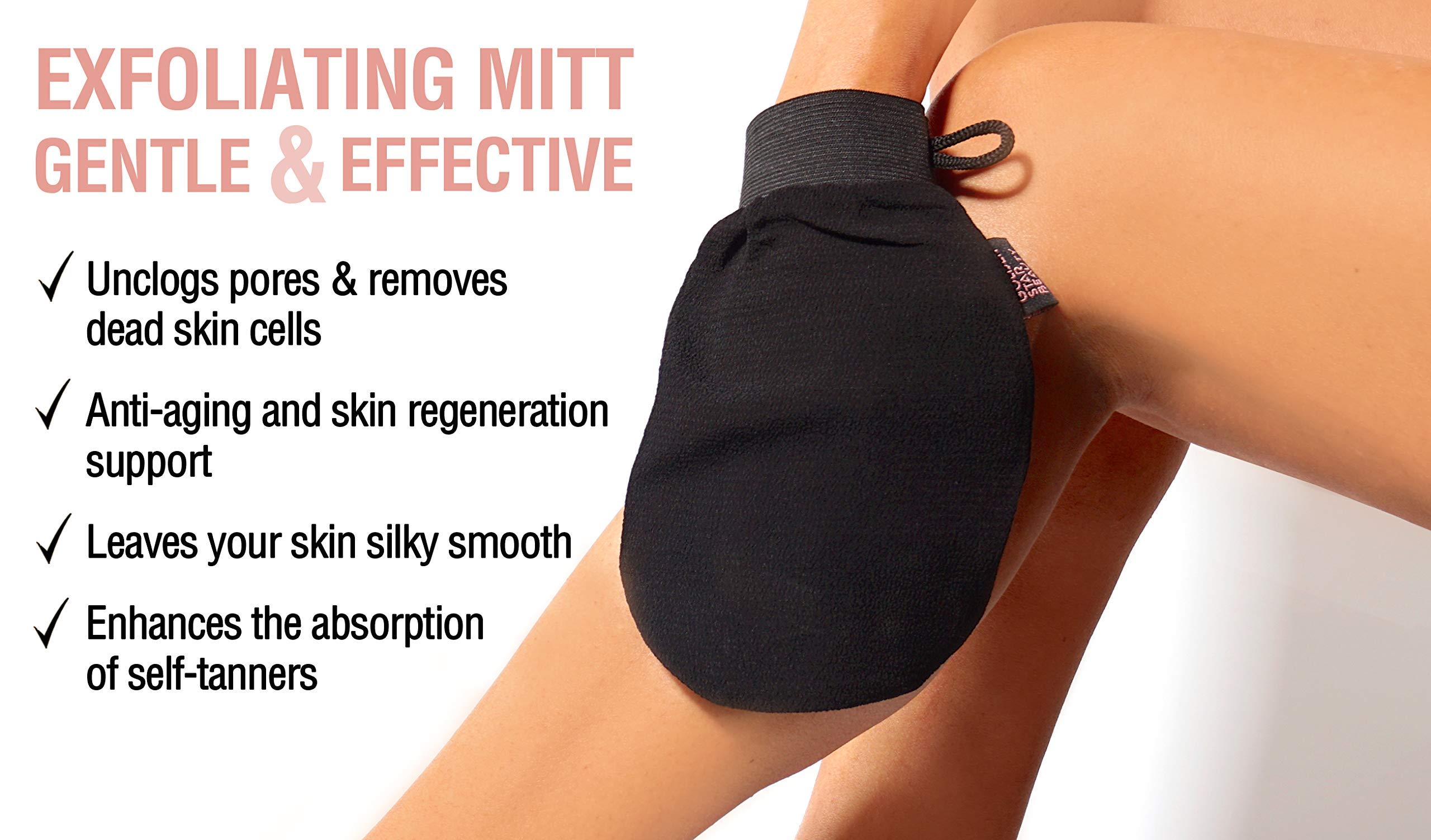 GOLDEN STAR BEAUTY Tanning Mitt Kit – Double-Sided Self Tanner Mitts for Body & Face with Exfoliation Mitt | Washable & Ultra-Soft