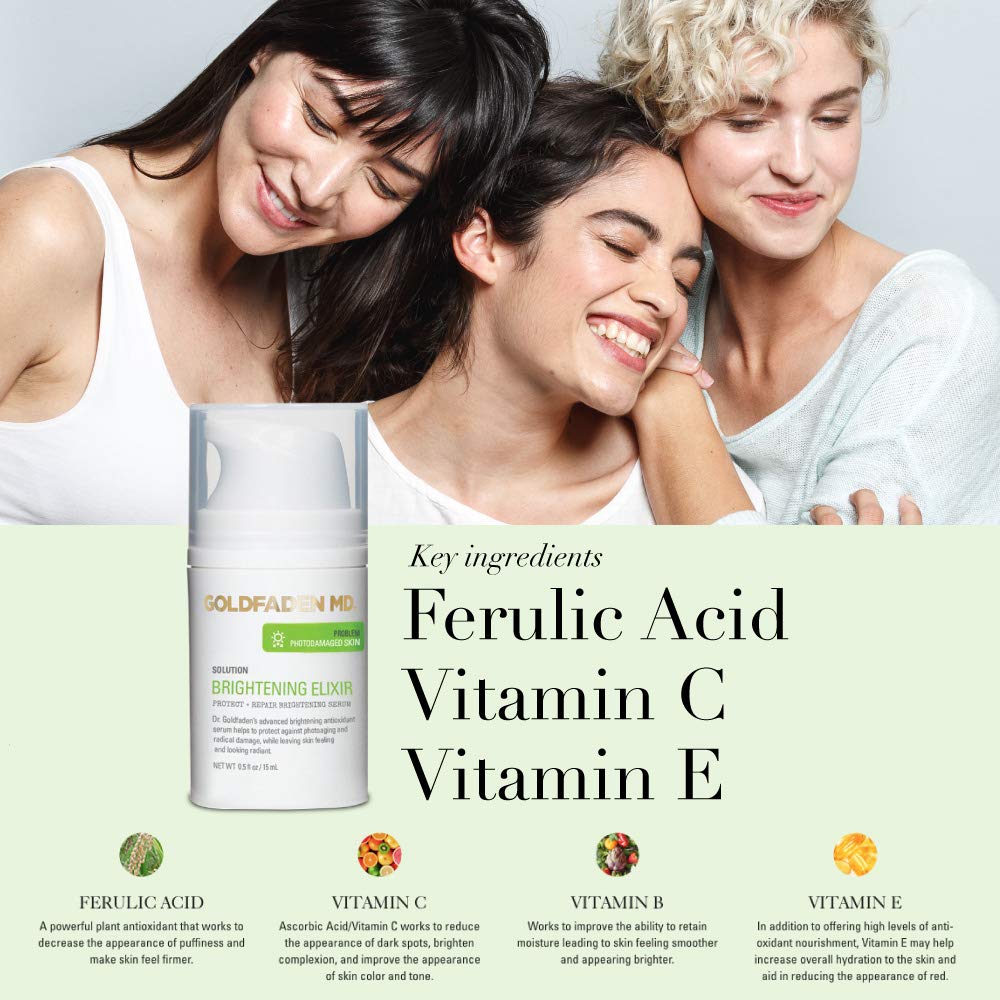 GOLDFADEN MD Brightening Elixir Serum – Vitamin C, Ferulic Acid, Vitamins B & E | Hydration & Radiance | 0.5 fl oz