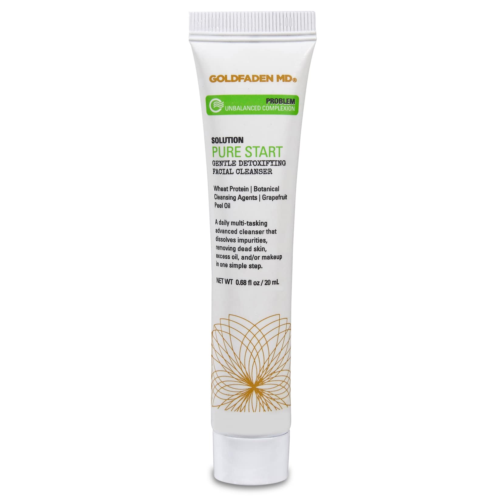 GOLDFADEN MD Pure Start Gentle Detoxifying Facial Cleanser — Grapefruit Peel Oil, Organic Red Tea Extract, Seaweed & Rose Hip Seed Oil (Trial 0.67 fl oz)