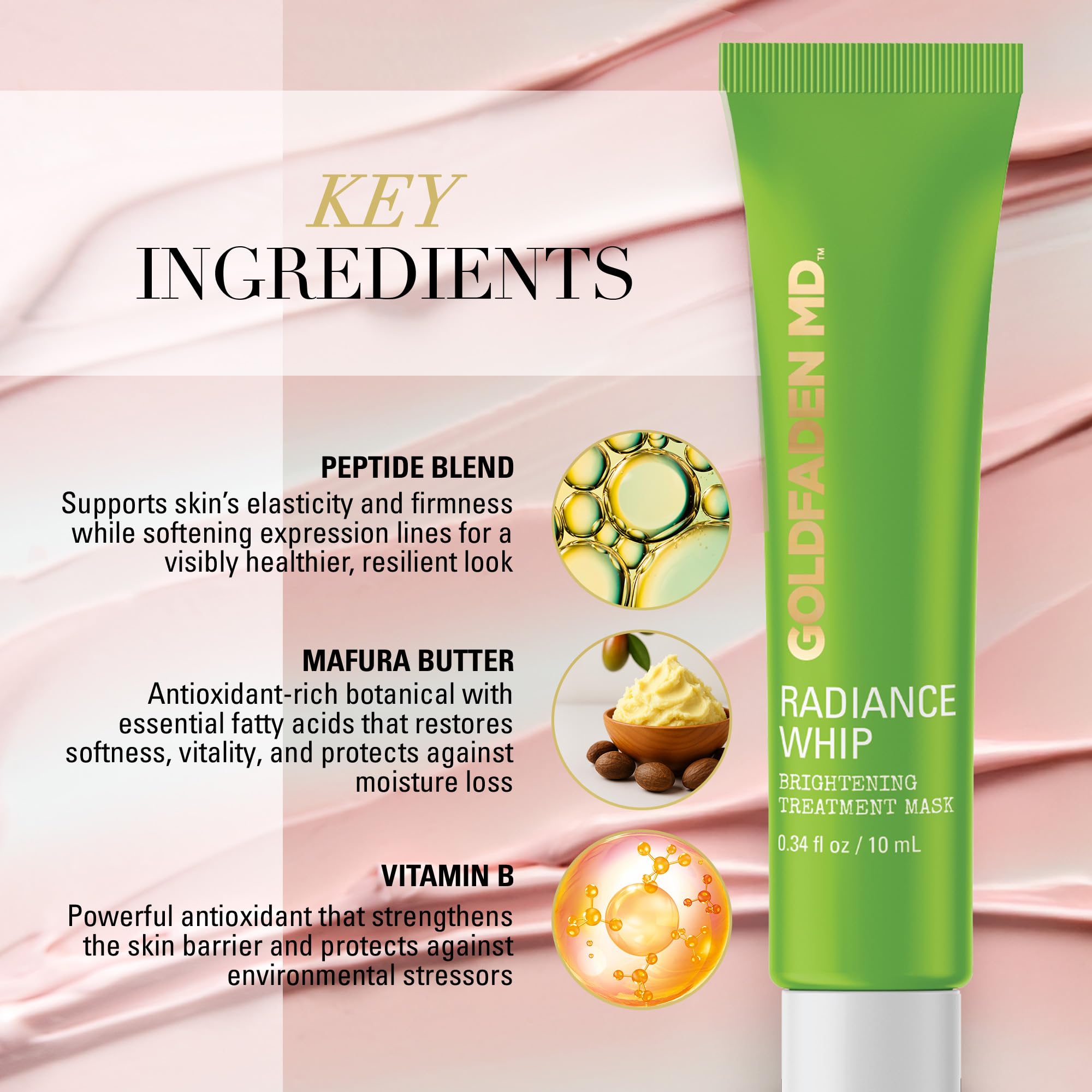 GOLDFADEN MD Radiance Whip Treatment Mask — Deep Hydration & Even-Tone Peptide Mask | Vegan Clean Formula | Trial 10ml