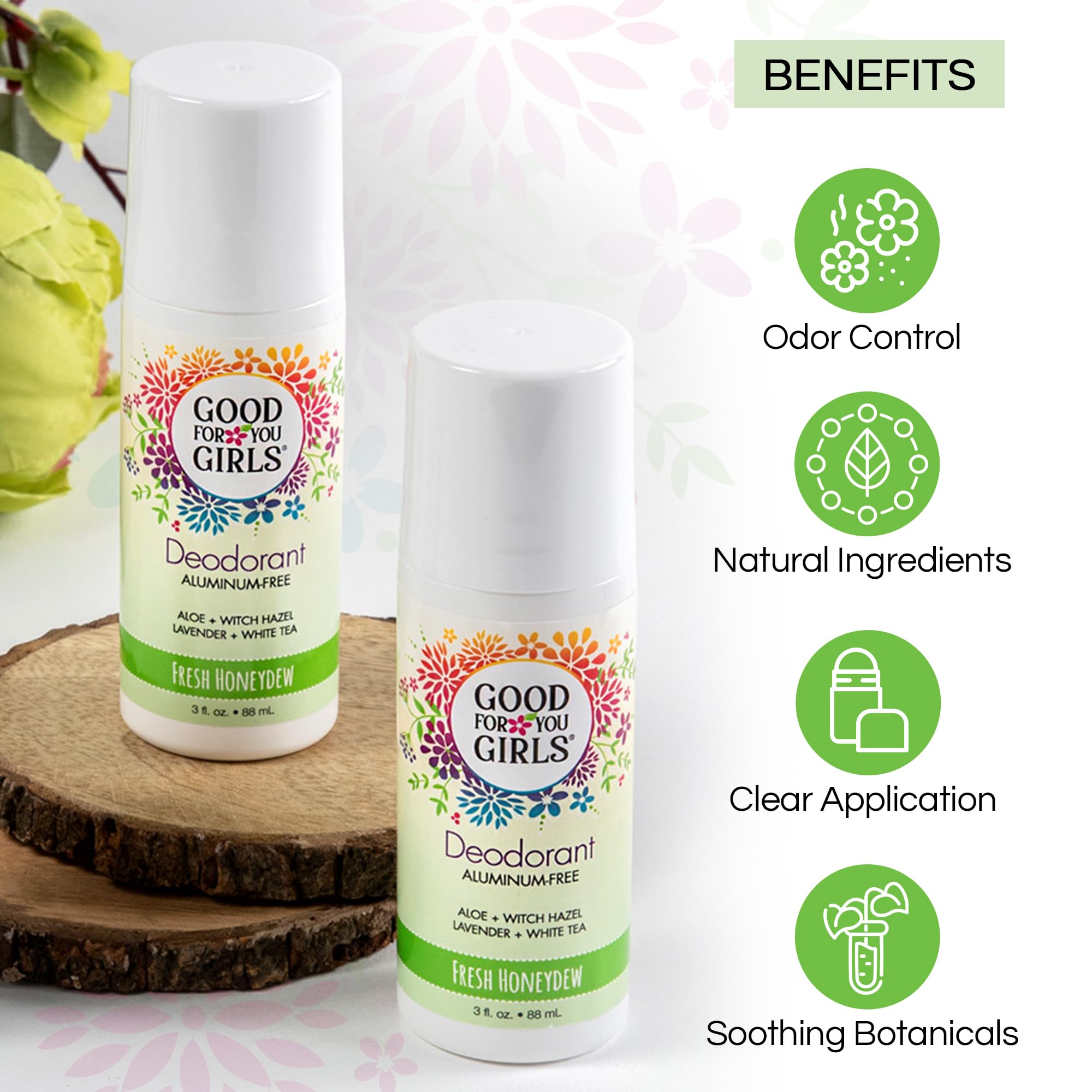 Good For You Girls Aluminum-Free Natural Deodorant for Kids & Teens – Fresh Honeydew, Clear Roll-On, Vegan, Made in USA | 3 oz (Pack of 2)