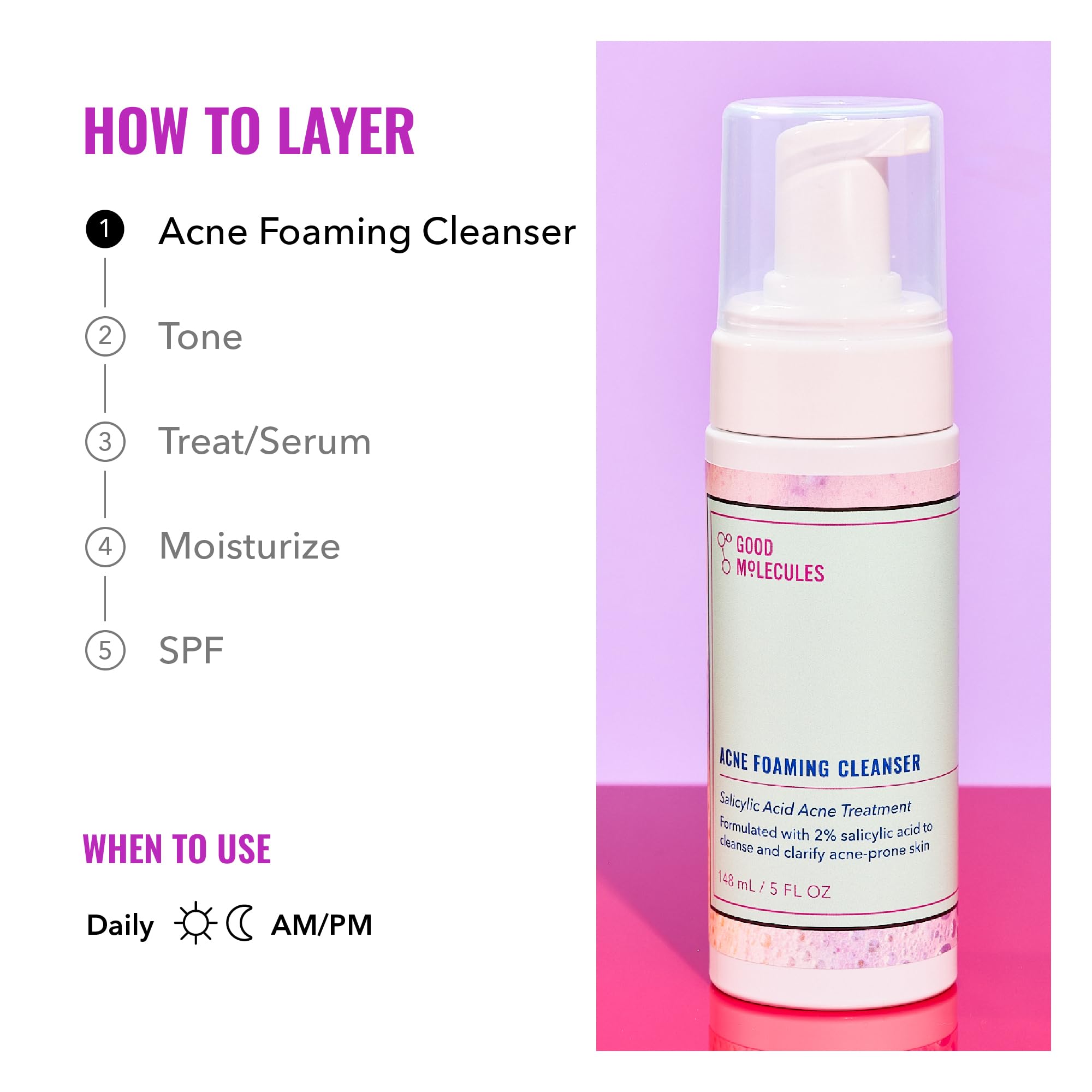 Good Molecules Acne Foaming Cleanser – 2% Salicylic Acid Foam Cleanser for Clearer Skin