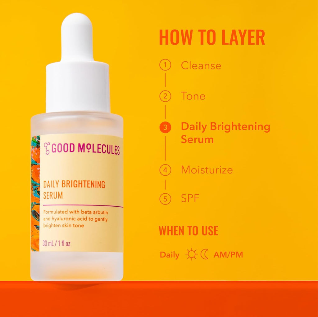 Good Molecules Daily Brightening Serum Pack 2 – 2 x 1 fl oz (30 ml) | Beta Arbutin 3% + Hyaluronic Acid for Bright, Hydrated Skin