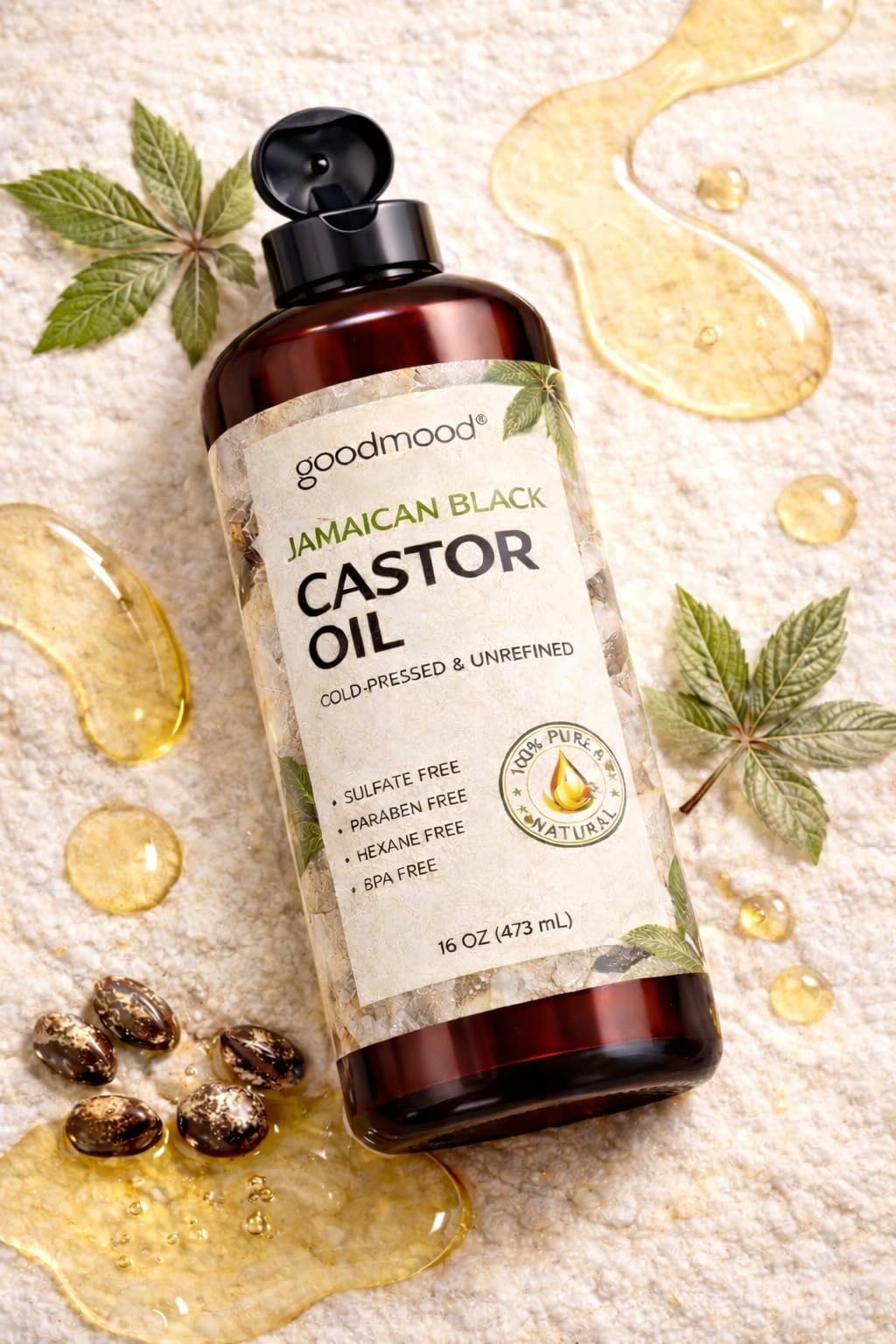 GOODMOOD Jamaican Black Castor Oil 16 oz – Organic Cold-Pressed, Pure Castor Oil for Hair & Skin
