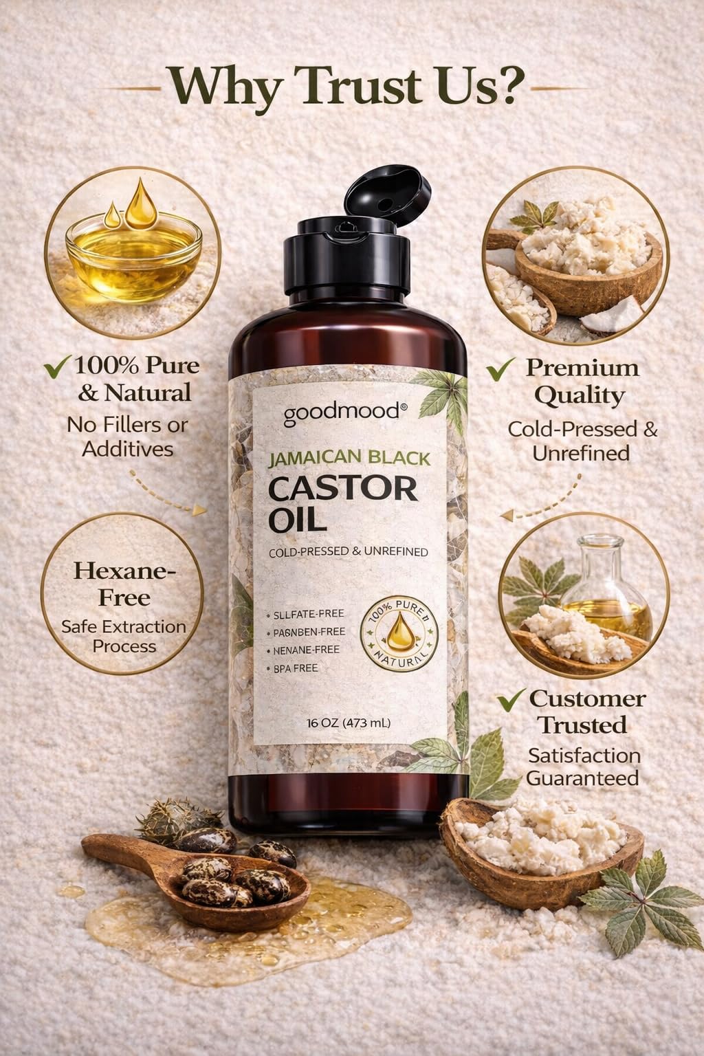 GOODMOOD Jamaican Black Castor Oil 16 oz – Organic Cold-Pressed, Pure Castor Oil for Hair & Skin