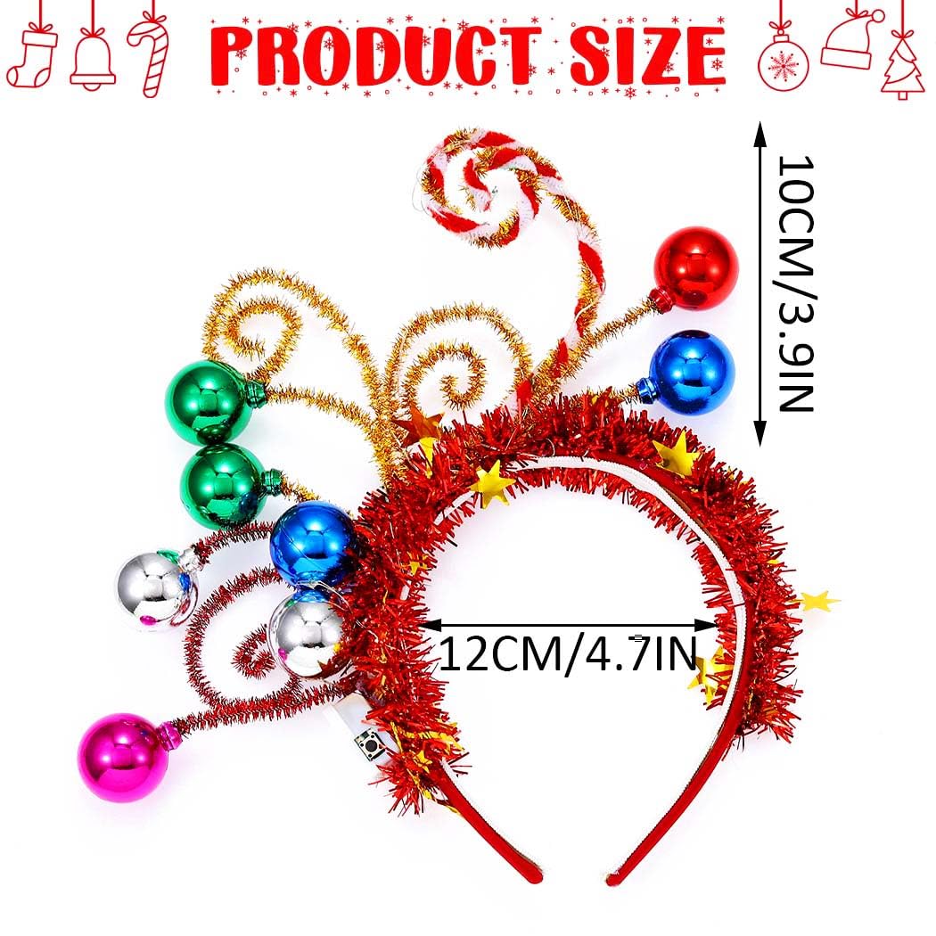 GORTIN Light Up Christmas Ball Headband - LED Candy Cane Holiday Hair Accessory