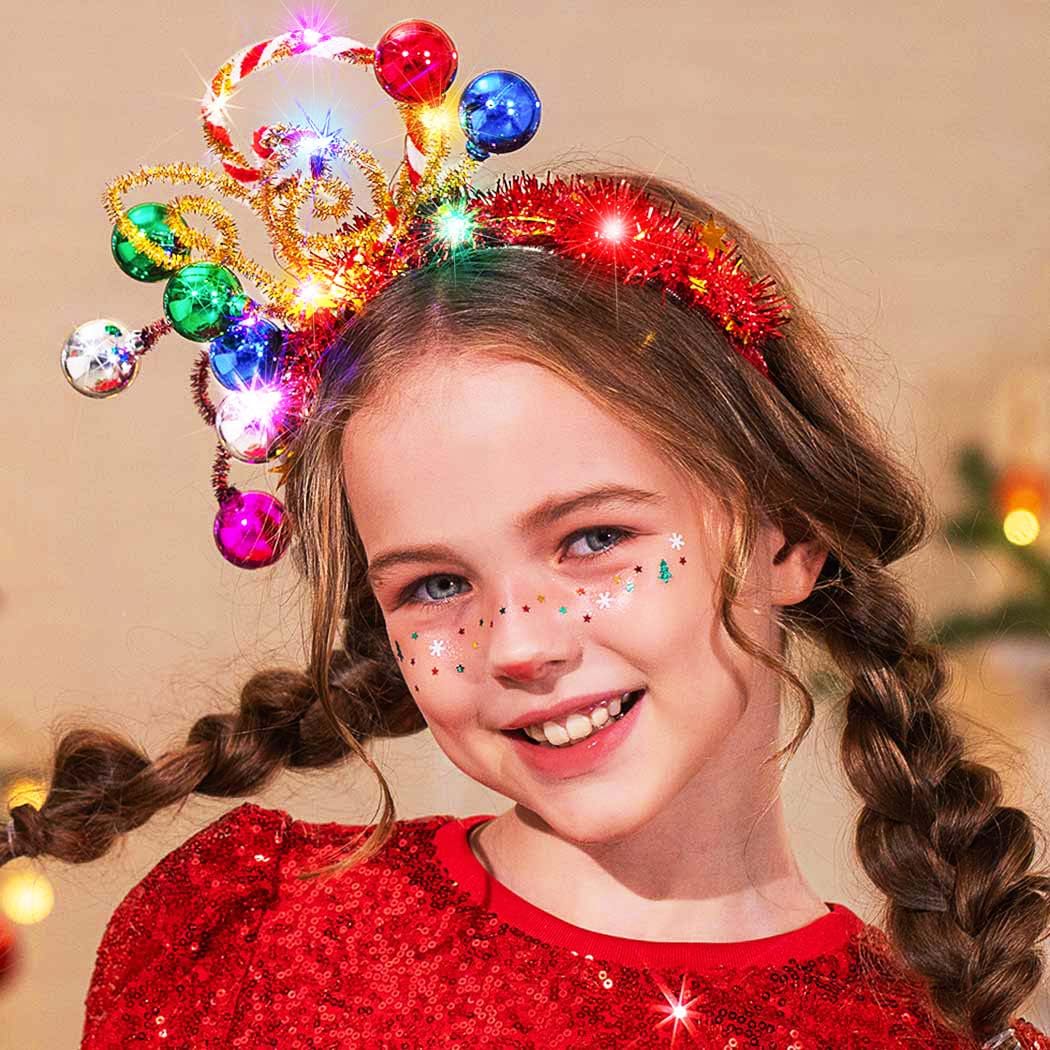 GORTIN Light Up Christmas Ball Headband - LED Candy Cane Holiday Hair Accessory