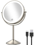 Gospire 8-Inch Lighted Makeup Mirror — 1x/10x Magnification, 3 Color Lights, 360° Rotation, Rechargeable