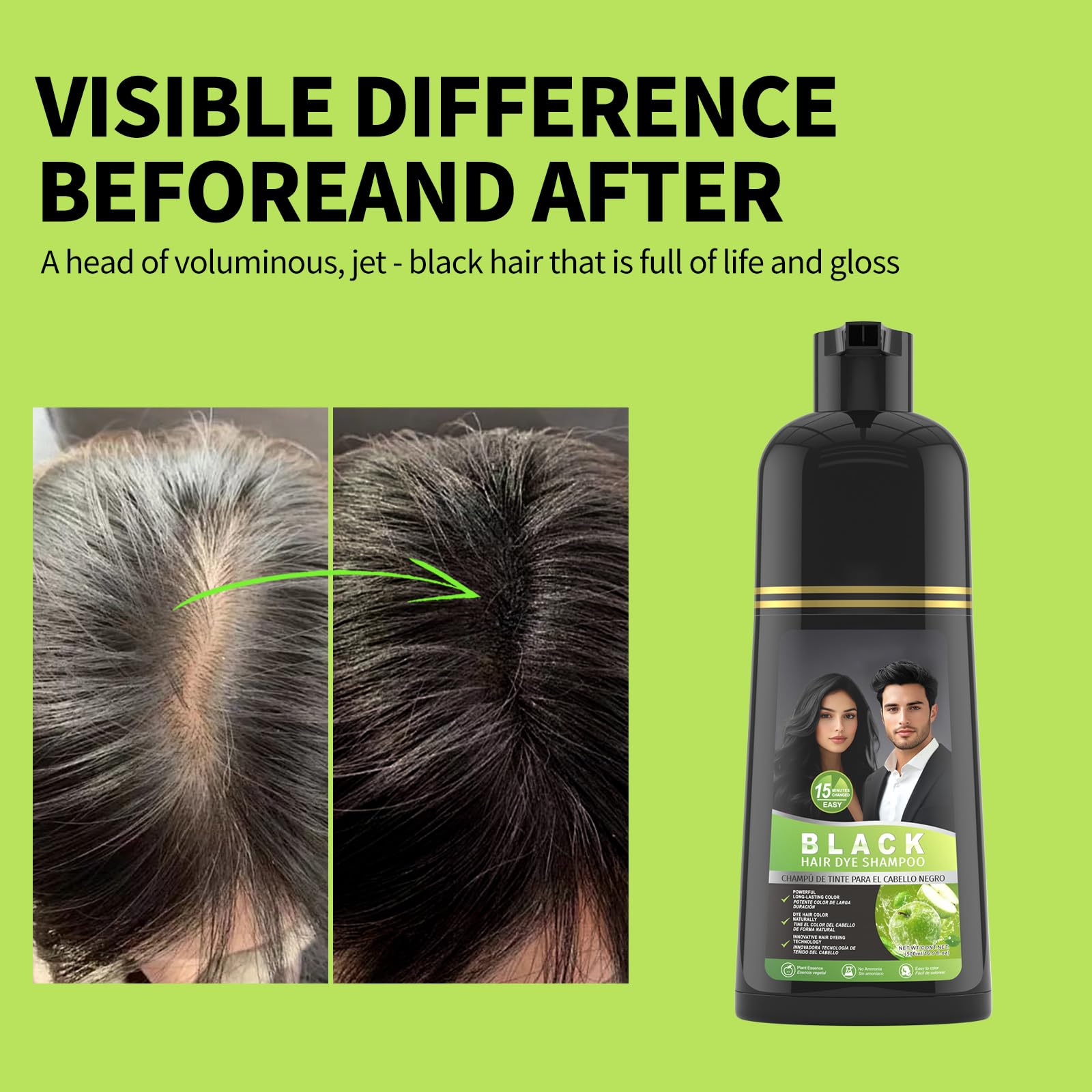 gowwim Black Hair Dye Shampoo – Plant-Based Instant Grey Coverage (Black5)