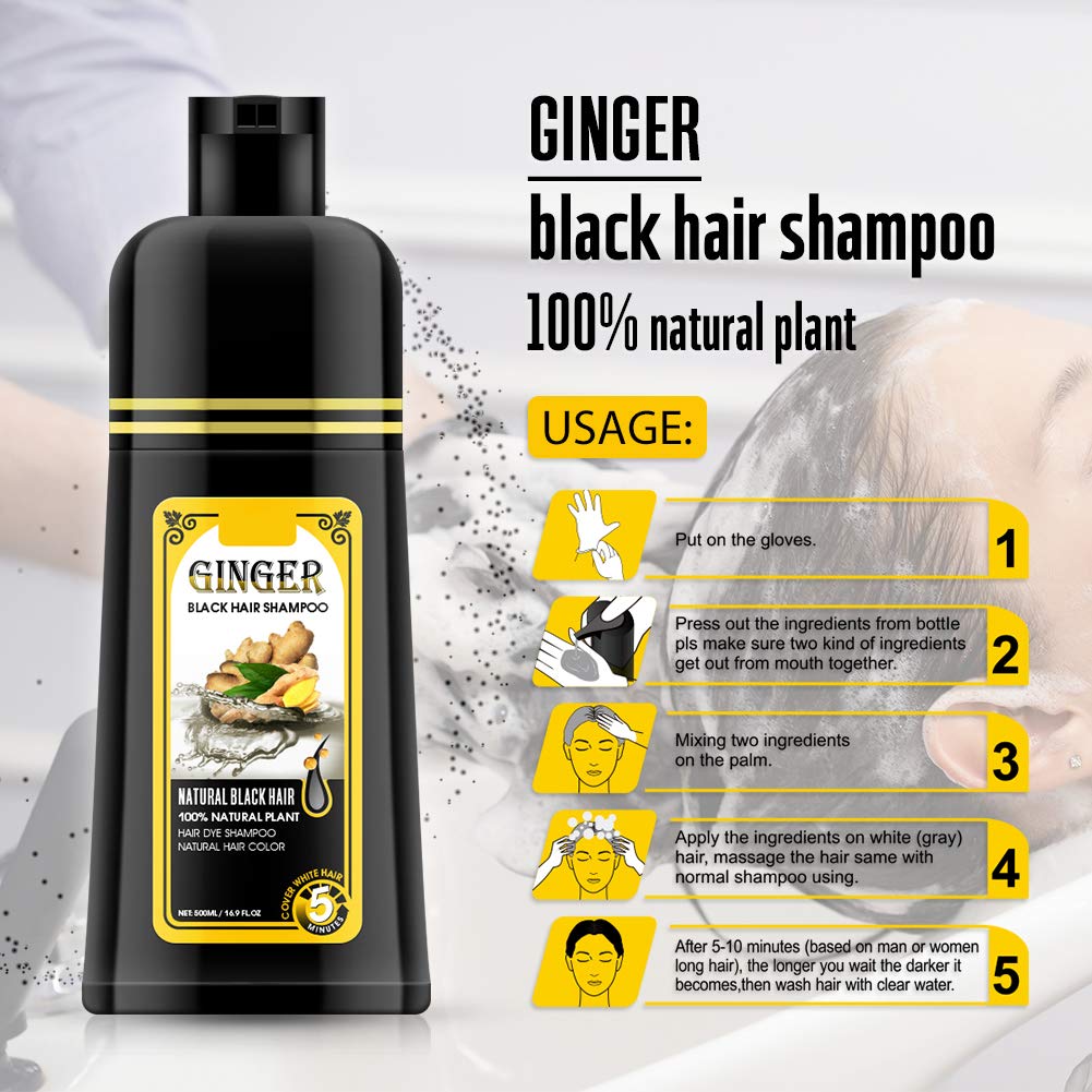 Gowwim Ginger Black Semi-Permanent Hair Dye Shampoo – Quick 5-Min Color, 500ml