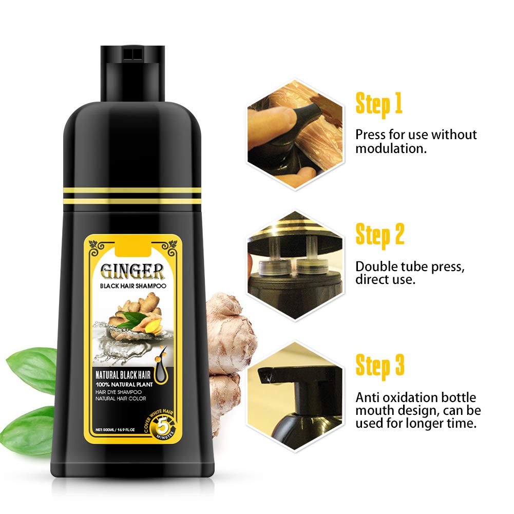 Gowwim Ginger Black Semi-Permanent Hair Dye Shampoo – Quick 5-Min Color, 500ml