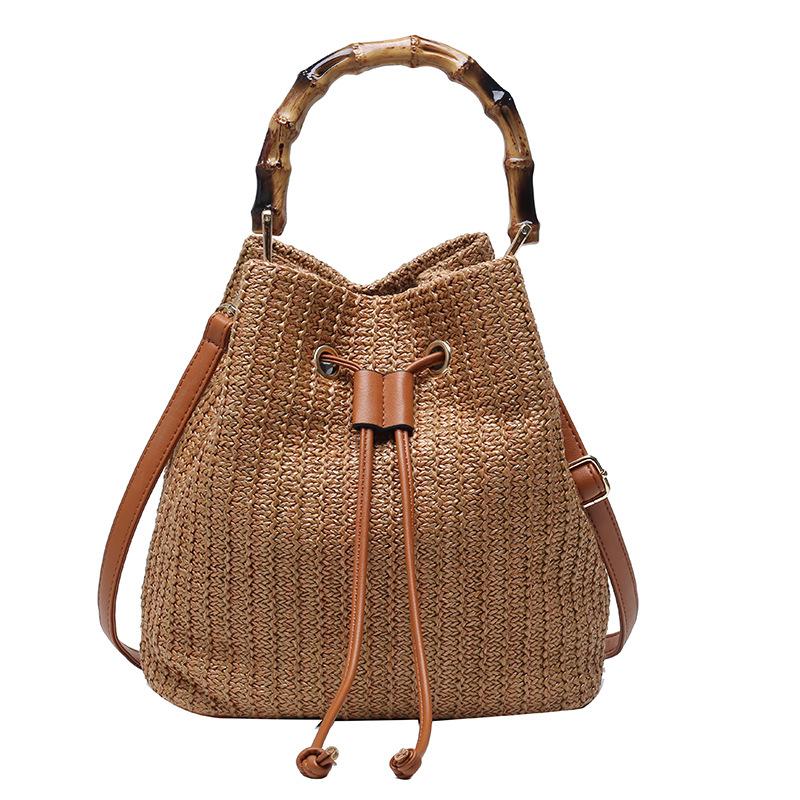 Women's Vintage Raffia Bucket Messenger Bag