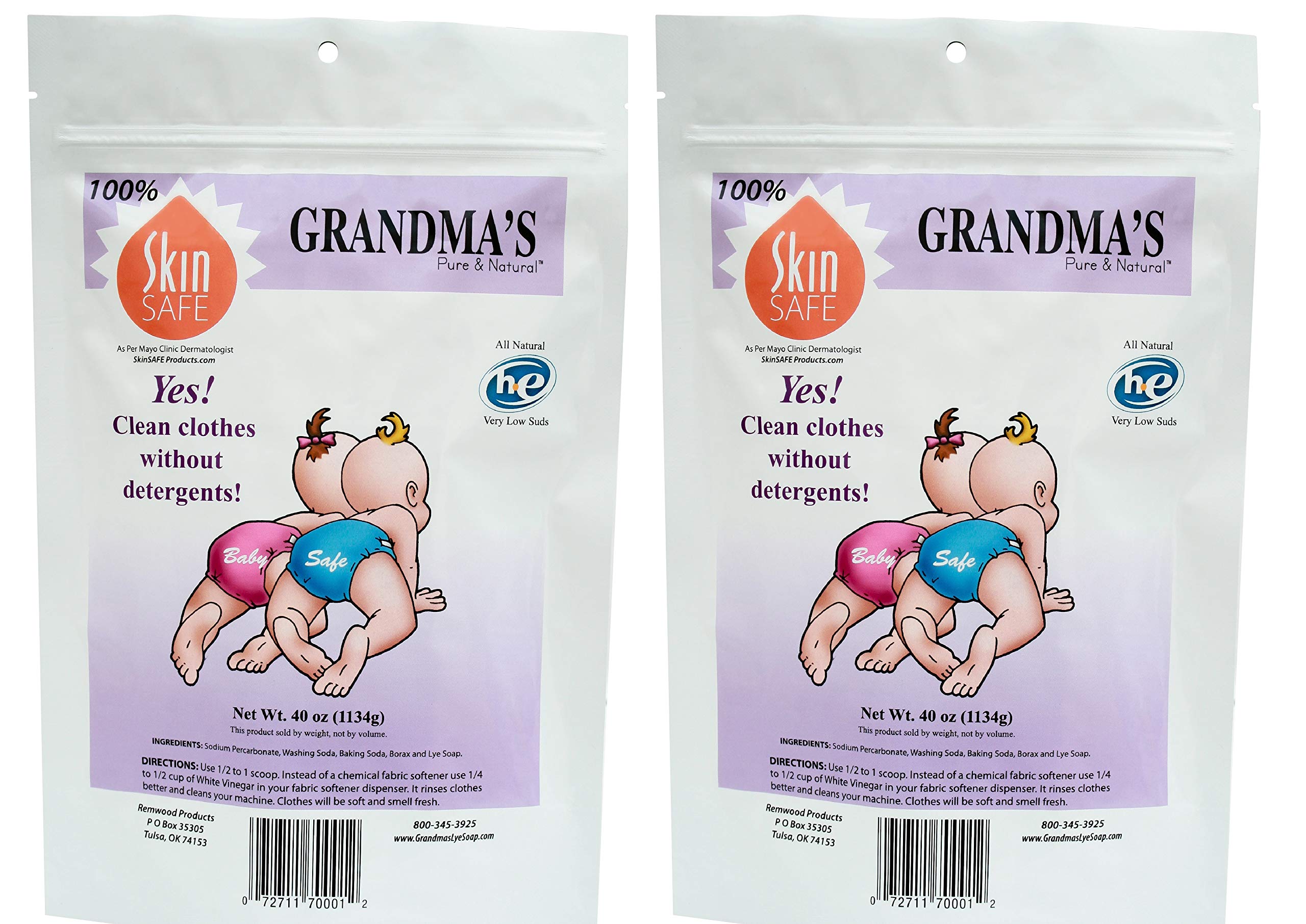 Grandma's Pure & Natural Laundry Soap – Unscented, White, 40 oz (Pack of 2) | Made in USA