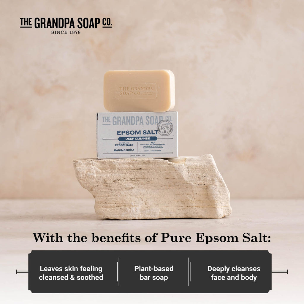The Grandpa Soap Company Epsom Salt Bar Soap – Deep Cleansing, Vegan, 3 Pack (4.25 oz each)