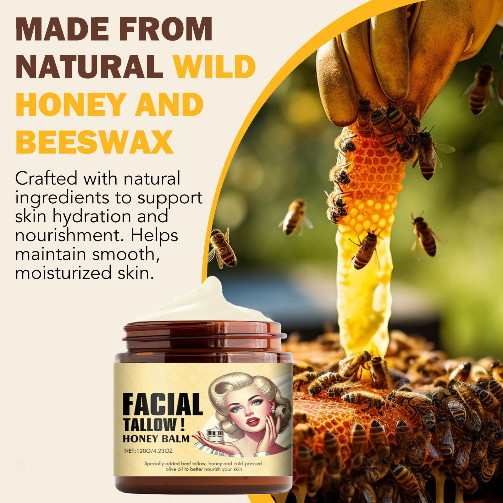 Grass-Fed Beef Tallow Facial Balm – Natural Hydration, Silky Skin (4.23 oz)