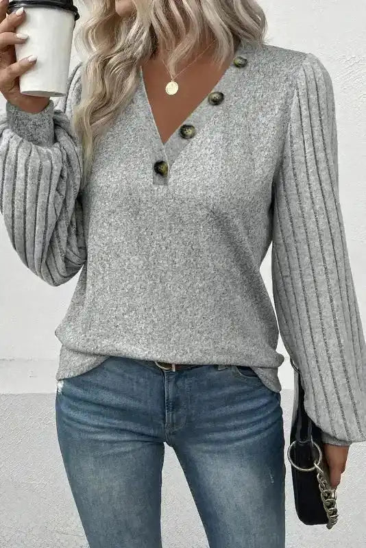 Ribbed Bishop Sleeve Top Women UK