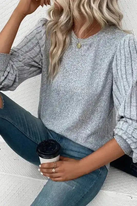 Ribbed Bishop Sleeve Top Women UK