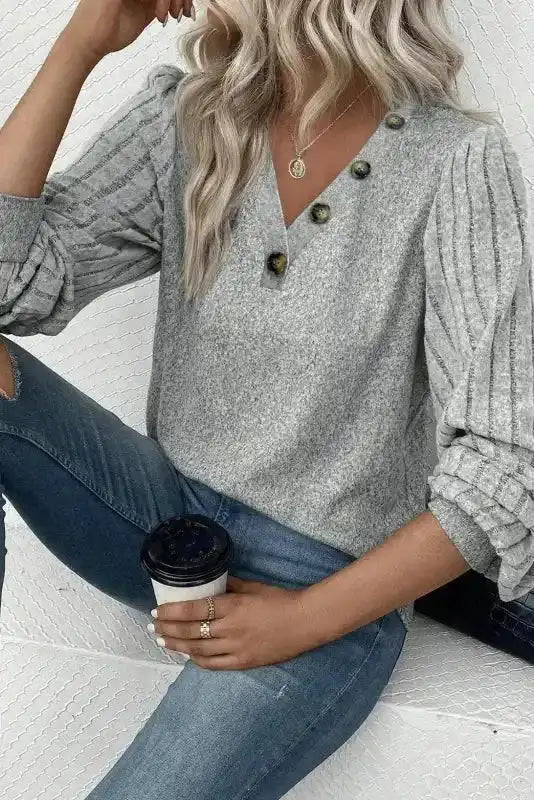 Ribbed Bishop Sleeve Top Women UK