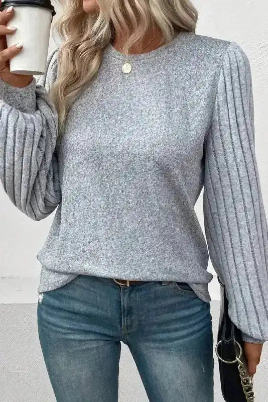 Ribbed Bishop Sleeve Top Women UK