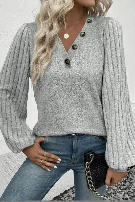 Ribbed Bishop Sleeve Top Women UK