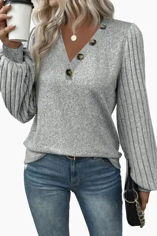 Ribbed Bishop Sleeve Top Women UK