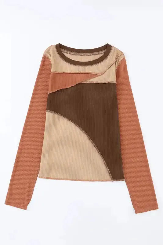Exposed Seam Color Block Ribbed Knit Top Women UK