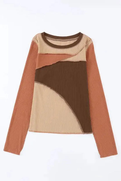 Exposed Seam Color Block Ribbed Knit Top Women UK