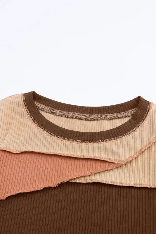 Exposed Seam Color Block Ribbed Knit Top Women UK