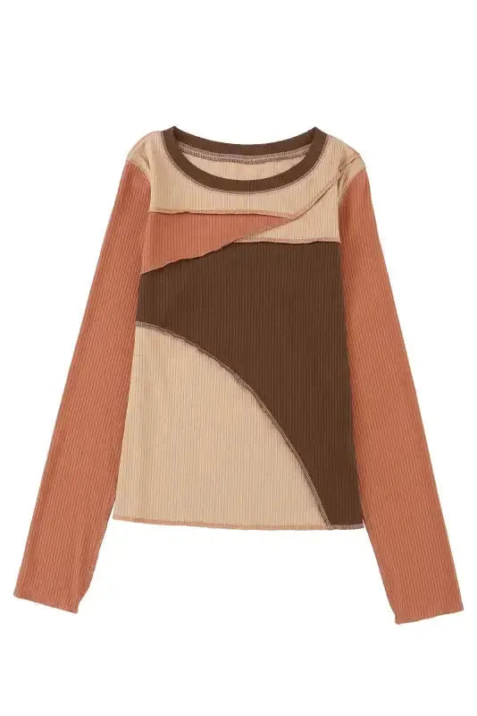 Exposed Seam Color Block Ribbed Knit Top Women UK