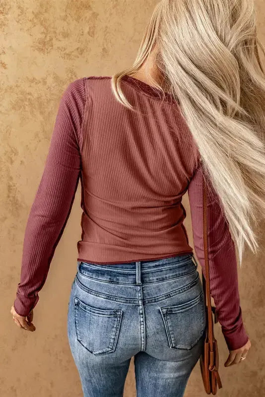 Exposed Seam Color Block Ribbed Knit Top Women UK
