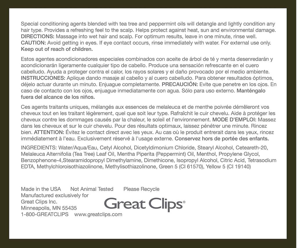 GREAT CLIPS Solutions Tea Tree Conditioner 32 oz | Tea Tree & Peppermint Oils | Detangle & Condition | For All Hair Types