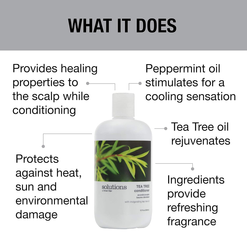 GREAT CLIPS Solutions Tea Tree Conditioner 32 oz | Tea Tree & Peppermint Oils | Detangle & Condition | For All Hair Types