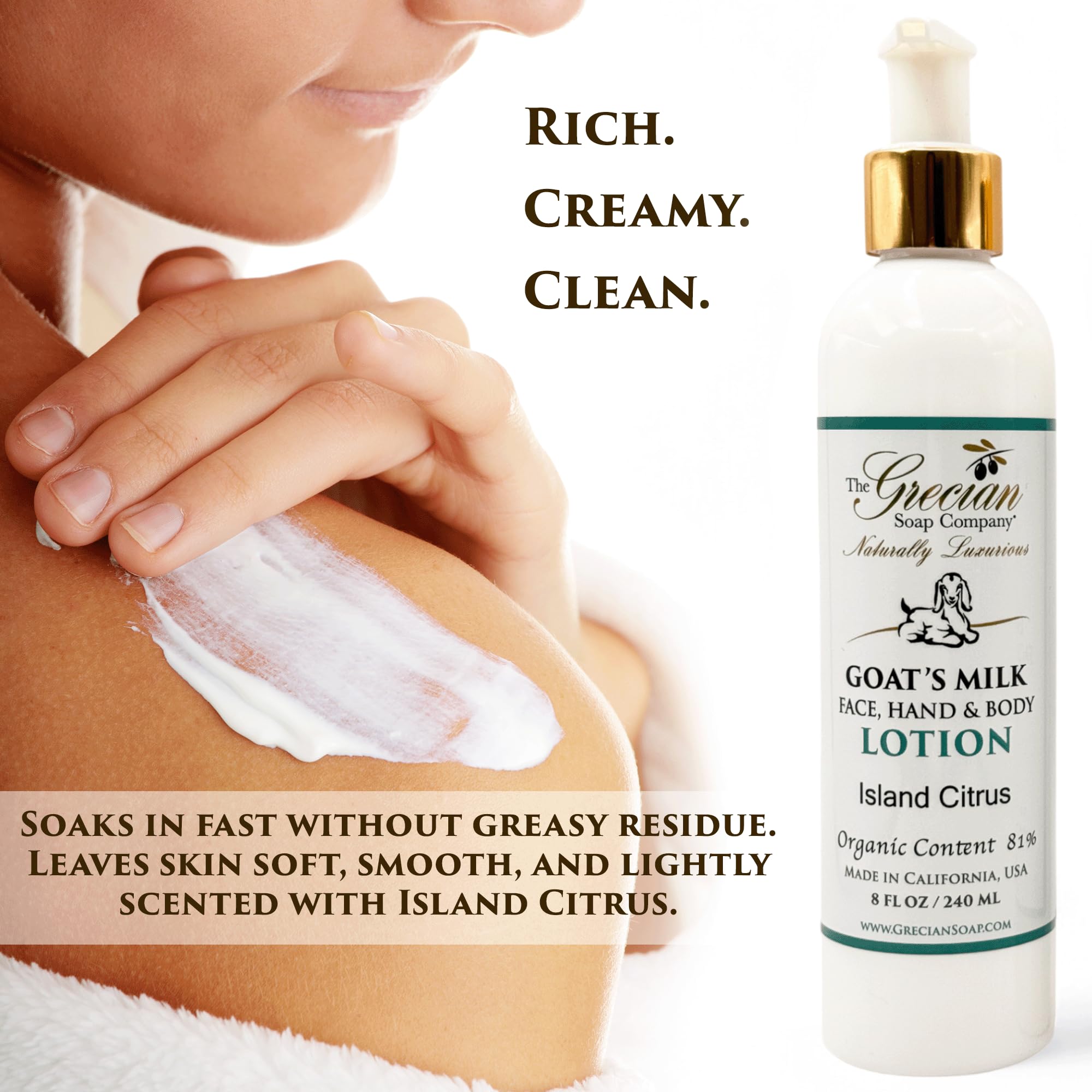 The Grecian Soap Company Goat Milk Lotion & Body Wash Set – Island Citrus Scent, 8oz Each