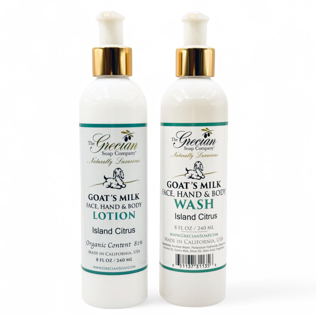 The Grecian Soap Company Goat Milk Lotion & Body Wash Set – Island Citrus Scent, 8oz Each