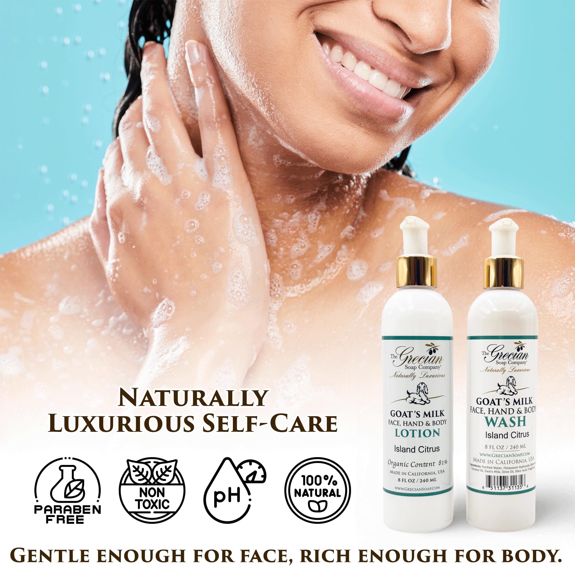 The Grecian Soap Company Goat Milk Lotion & Body Wash Set – Island Citrus Scent, 8oz Each